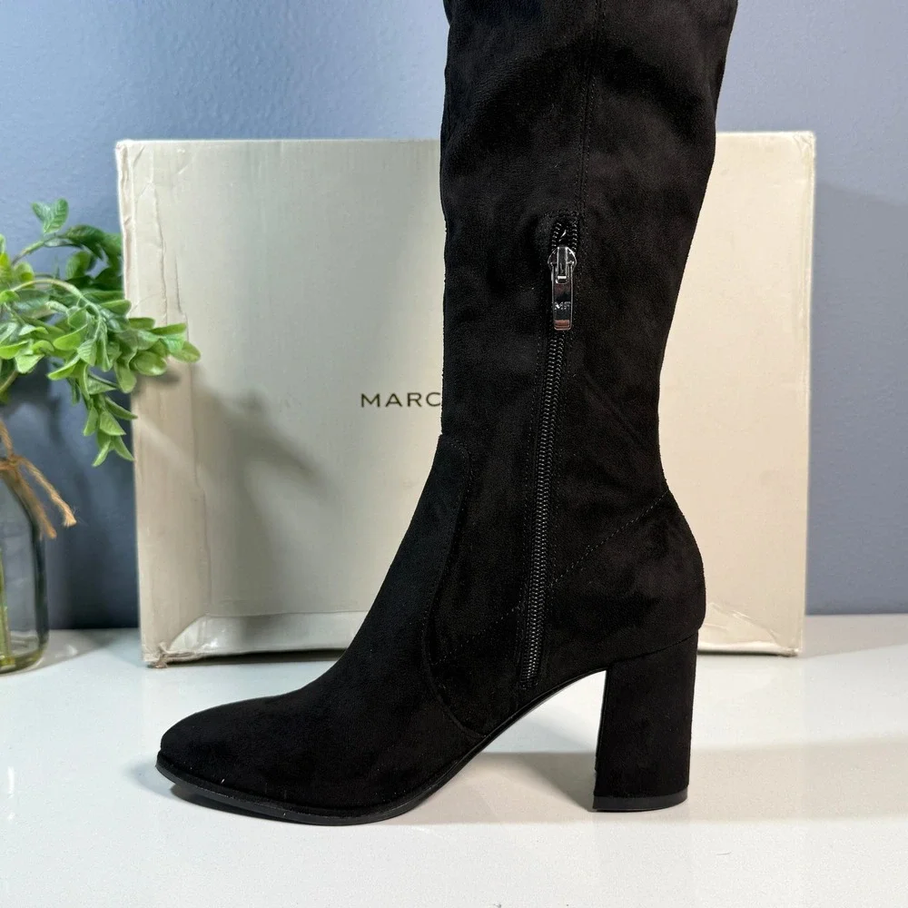 [NEW] Marc Fisher Black Suede Over The Knee Boots Block Heel Size 5‎